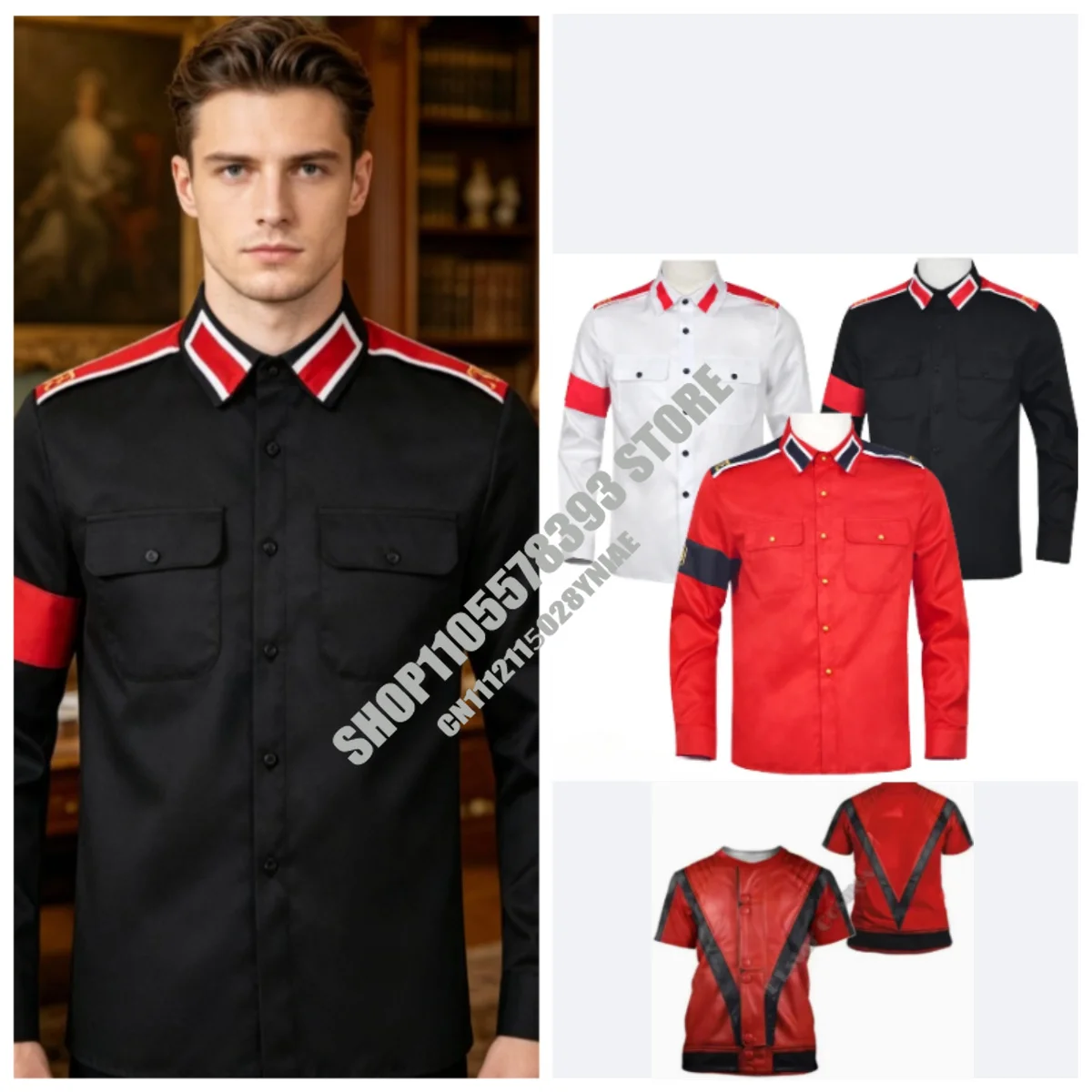 

Michael Cosplay Jackson Retro Shirt Military Style Long Sleeve Button Down Shirt For Men Cosplay Costume Theme Party Halloween