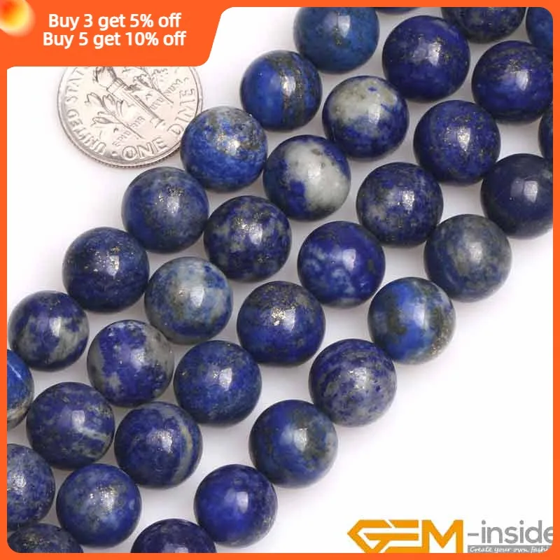 8mm 10mm Round Natural Blue Lapis Lazuli Stone Gem stone Semi Precious Beads Loose Bead For Jewelry Making Strand 15 Inch