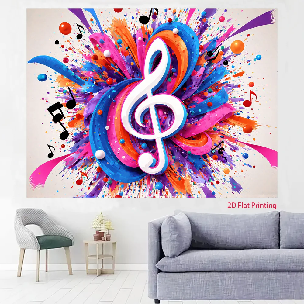 Colorful Music Note Tapestry, Abstract Treble Clef Wall Hanging, Artistic Splash Decor for Studio Bedroom Living Room