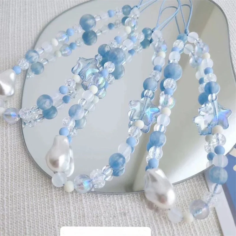 Blue Starry Sea Beaded Mobile Phone Hanging Rope Universal Handmade Camera Hanging Chain Wrist Portable