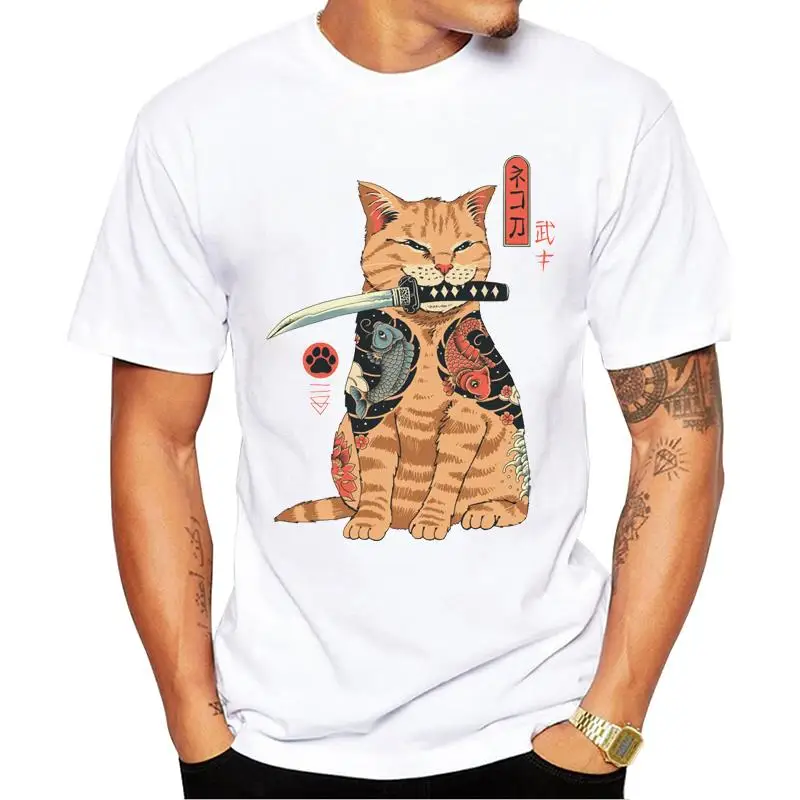 FPACE Hipster Catana Men T-Shirt Short Sleeve O-Neck Tee Fashion Neko Sushi Bar Cat Printed Tshirts Funny Tops