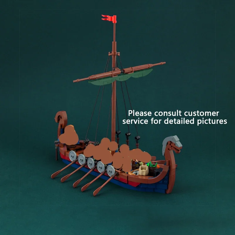 Street View Model MOC Building Brick Viking Sailboat Dragon Head Ship Modular Technology Gift Holiday Assemble Children Toy Suit