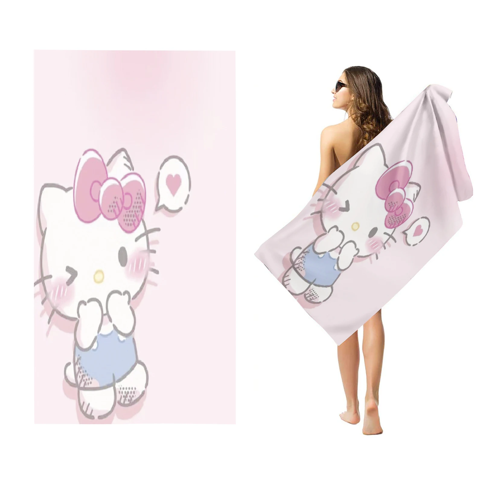 

Пляжное полотенце Hello Kitty в стиле аниме для девочек, полностью милое, детский душ, дорожные полотенца, мультфильм для ванной комнаты, декор комнаты, ванна