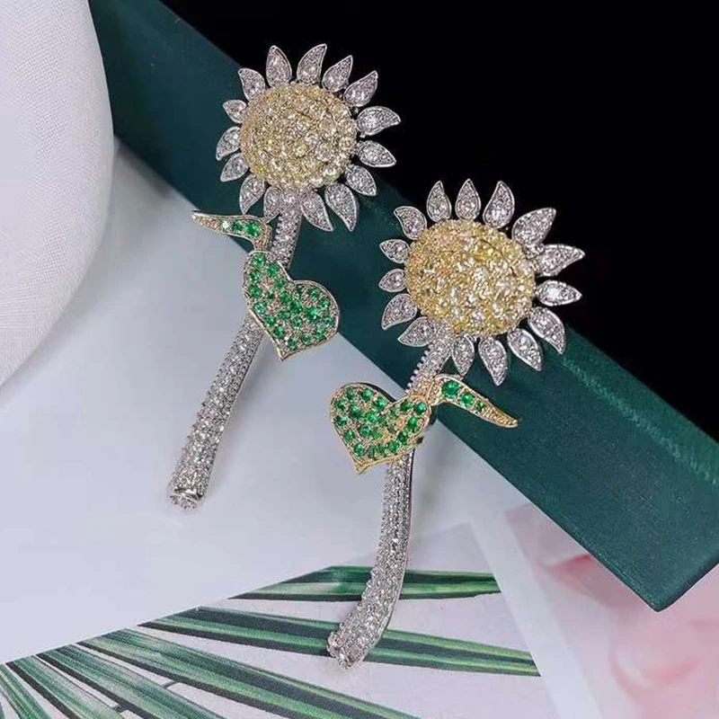 Sunflower Earrings for Women Shiny zircon Evening Party Jewelry earrings flower plant Gift Friends Sister