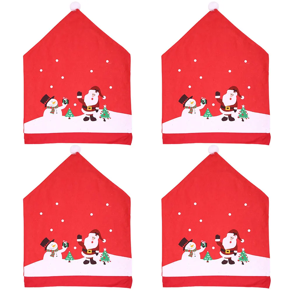 1/4PCS Santa Hat Chair Cover Multipurpose Christmas Snowman Seat Cover Cute Festival Favor for Banquet Holiday Festival Decor