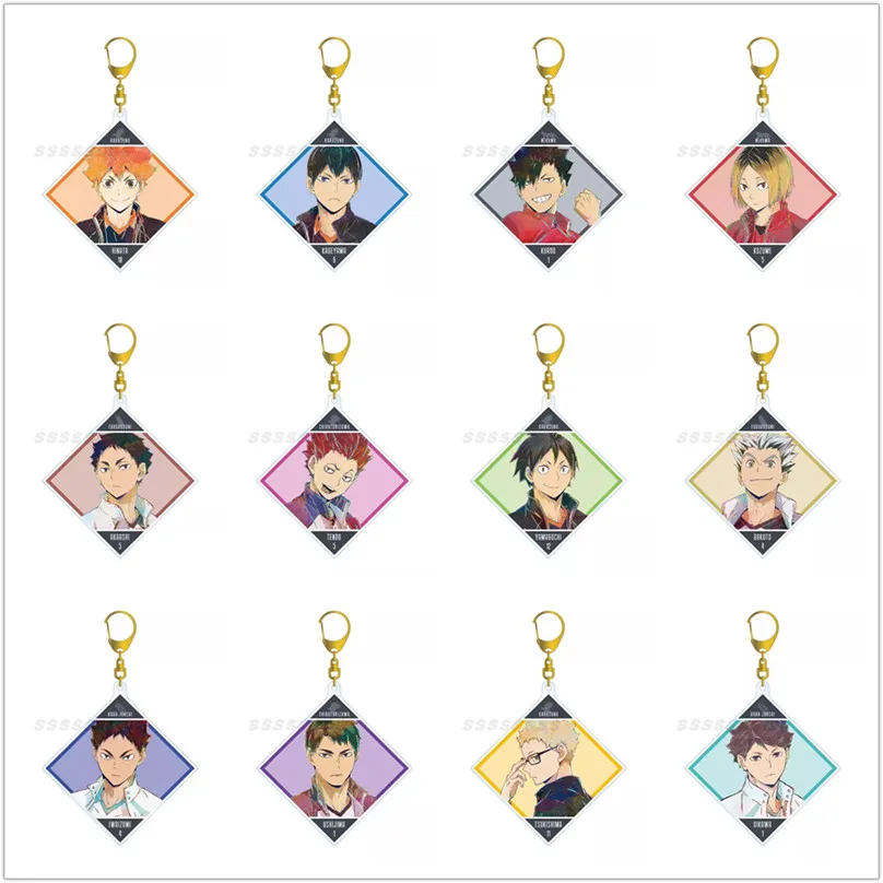 

Game Tetsurou Kuroo Tobio Kageyama Keiji Akaashi Shoyo Hinata Keychain Doll Anime Kenma Kozume Acrylic Keyring for Gift