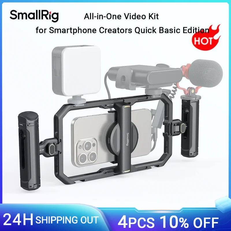 SMALLRIG Kit De Cage Téléphone Universel Basic Avec Poignées Sans Fil, MagSafe Et QR - Parfait Pour IPhone 16/15 Et Samsung