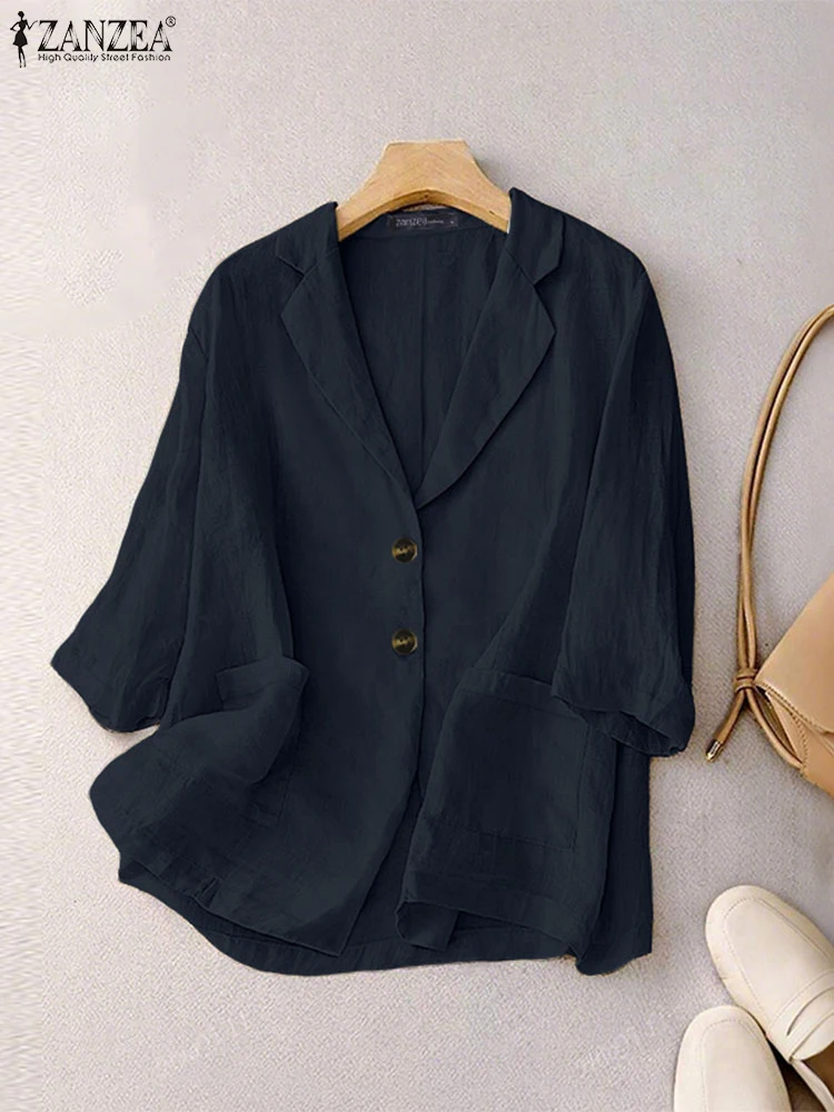 Casual Loose Korean Style Blazer ZANZEA 2025 Spring Summer Suits Fashion Office Work Outwears Solid Color 3/4 Sleeve Coats
