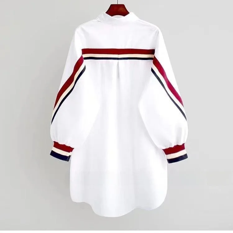 Mujer suelta larga Sve irt falso diseño de dos piezas coreano Sle adelgazante capa base superior Fasionable Commute Ne Butt...