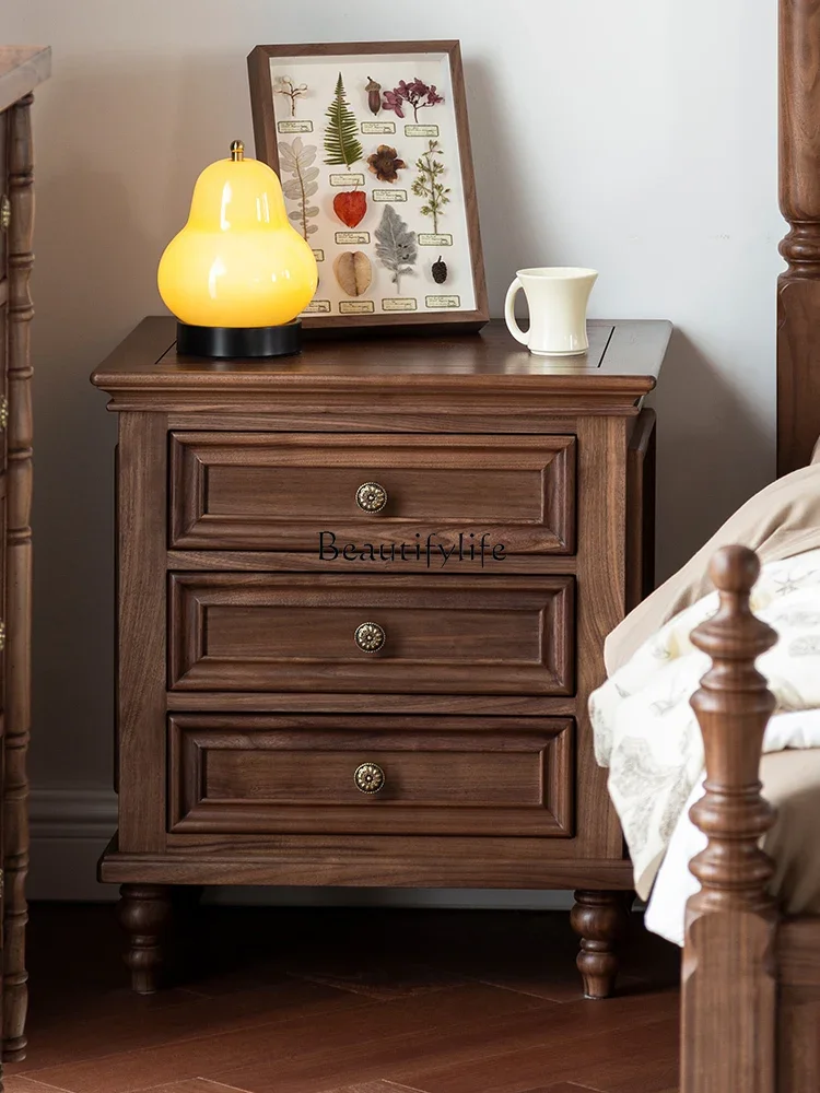 

13American all solid wood bedside table Bedroom storage Bedside locker Black walnut