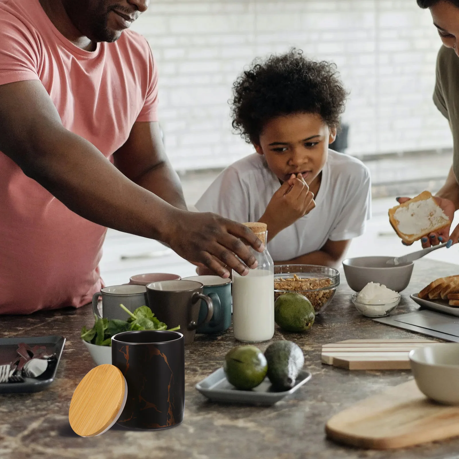 

1Pcs Marble Grain Ceramic Sealing Jar Bamboo Cover Food Storage Container Tea Grain Dry Food Preservation Canister