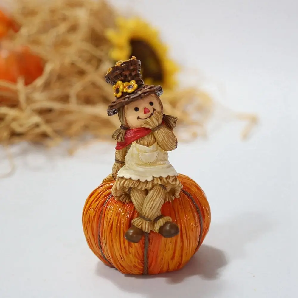 Resin Pumpkin Scarecrow Ornaments Decorative Boys And Girls Unique Pumpkin Statue Lovely Harvest Day