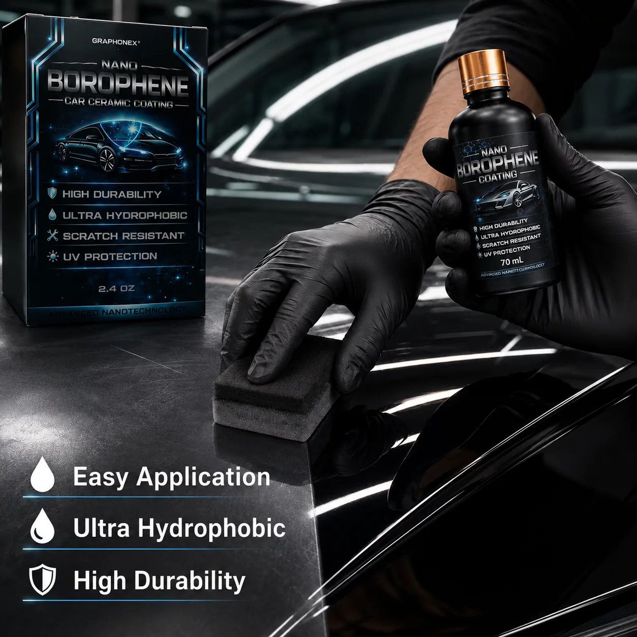 Nano Borophene Car Ceramic Coating – Ultra-Hydrophobic, Scratch Resistant, UV Protection (2.4 OZ)