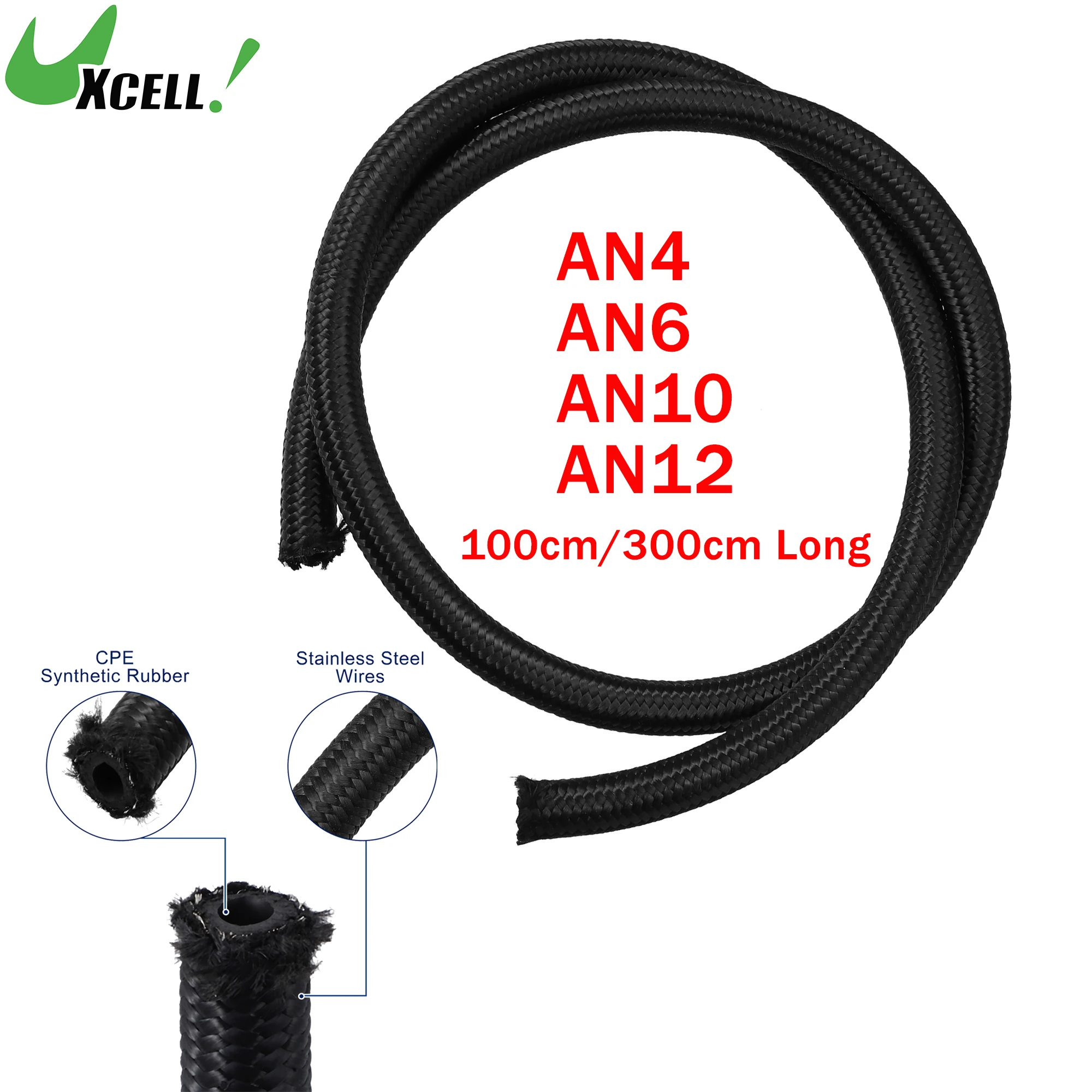 UXCELL AN4 AN6 AN10 AN12 Car Fuel Hose Universal Braided Nylon Stainless Steel CPE Oil Fuel Gas Line Hose 100cm 300cm Long