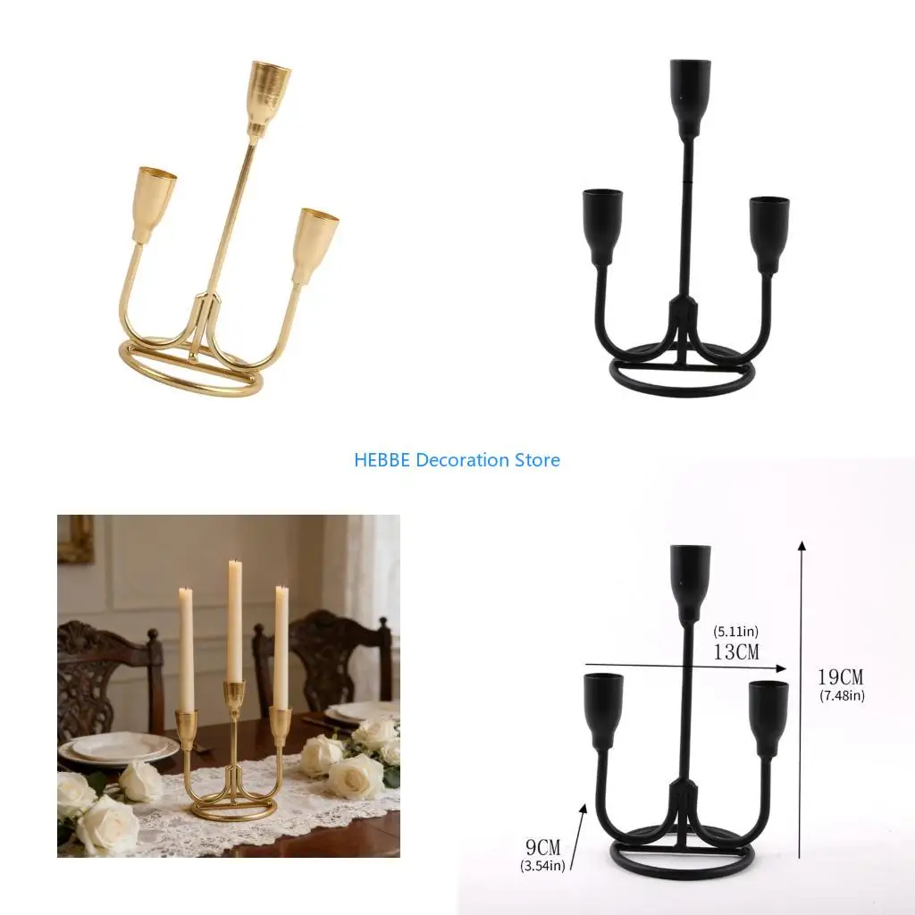 B0KC Elegant 3 Arm Iron Taper Holders For Dining Table Romantics Home Decors