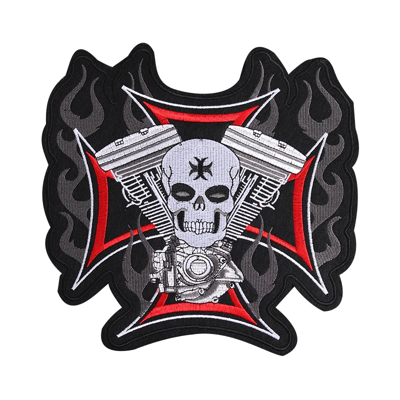 Punk skull size: 25x24cm Cloth Patch Embroidered Applique Sewing Clothes  coat Apparel Accessories Badges red