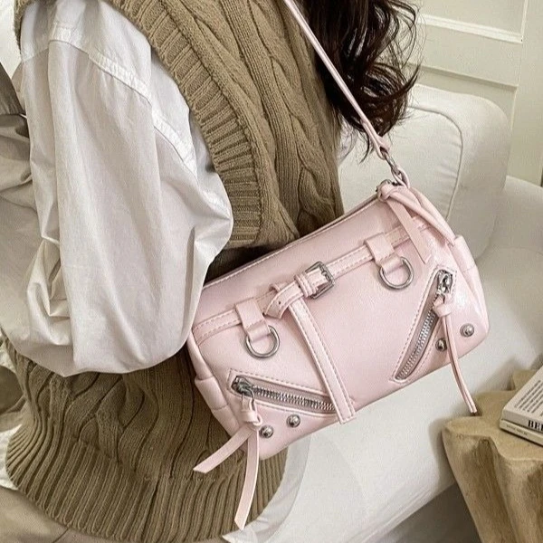 

Fashion Korean Style Y2k Rivet Zipper PU Leather Crossbody Bag Large Capacity Mobile Wallet Storage Bags Woman Bag Purse