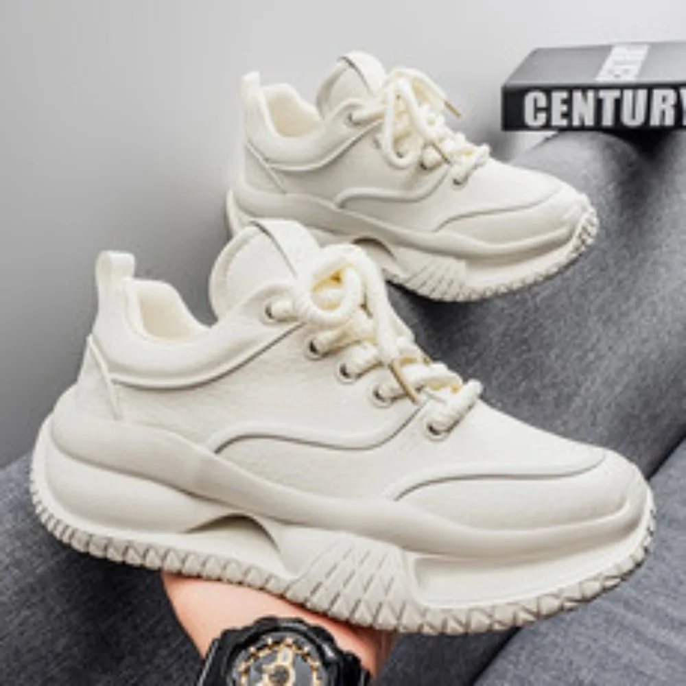 

New Designer Men Casual Sport Running Shoes Genuine Leather Chunky Sneakers Street Cool Thick-soled Athletic Shoes