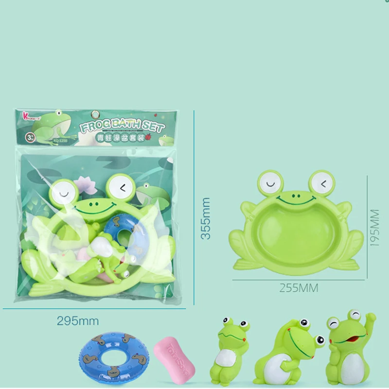 Children Bath Play Water Toys Summers Creative Fun Simulation Frog Bath Set Cartoon Cute Little Frog Squeeze Vocal Bathroom Toys