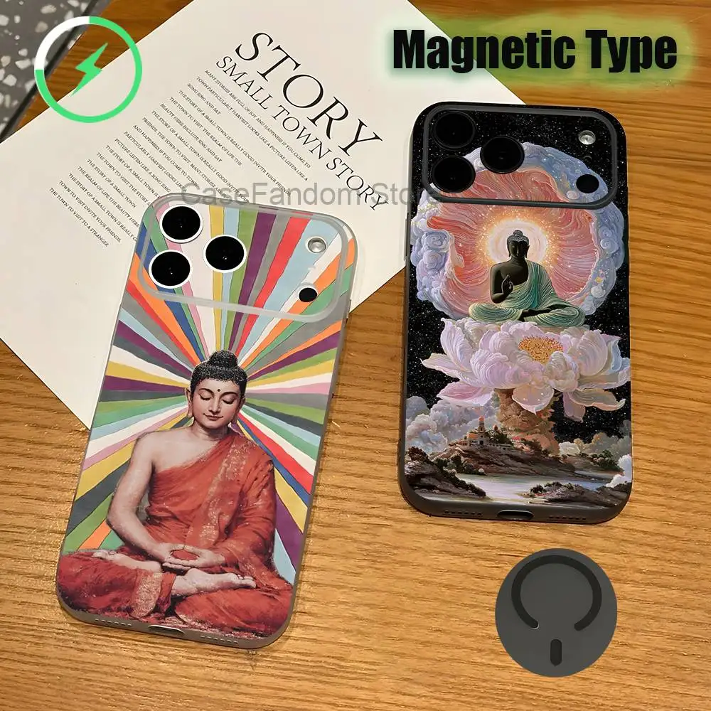 

The Buddha For iPhone 17,16,15,14,13,12,11,Pro,Max,Plus Magnetic Wireless Charging Transparent gray Phone Case