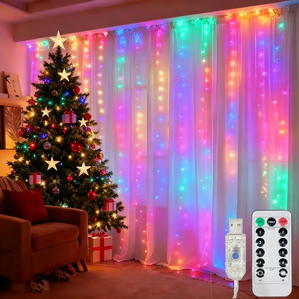3/6M LED Curtain Lights USB Curtain indoor String Lights 8 Modes for Roof Window Porch Halloween Christmas Decor wedding