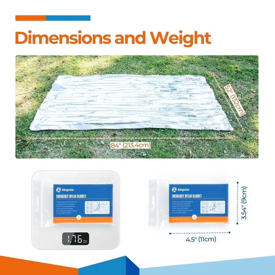 

Blankets 120 Packs, 84 L x 52 W, Survival Gear for Family amp Homeless Emergency Warmth, Bulk Survival Reusable Mylar Thermal Bl