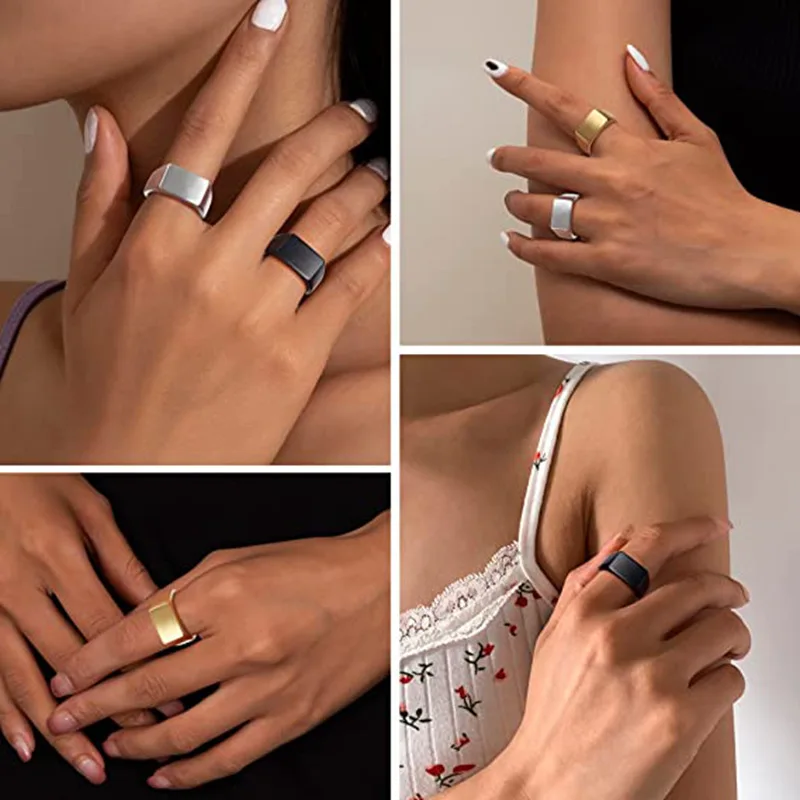 2025 خاتم هندسي بسيط ناعم للنساء والرجال من الفولاذ المقاوم للصدأ شريط مربع علوي مسطح خاتم سيدة مجوهرات الحفلات هدية #4