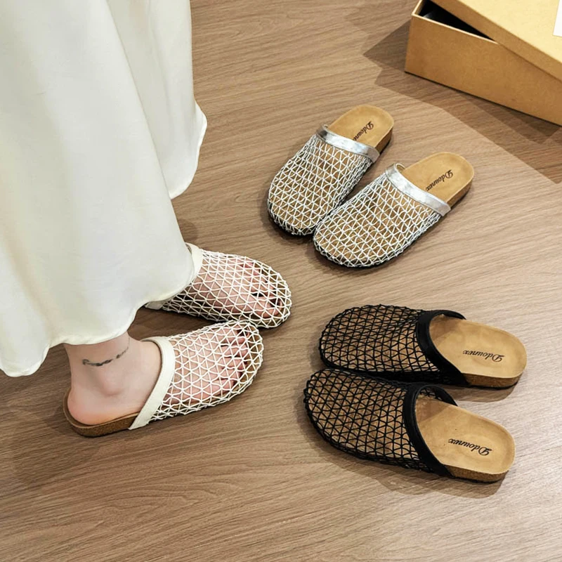Women's Open-Toe Sandals Summer Outdoor Breathable Fishnet Shoes Beach Vacation Style Sandals Comfortable Ultra-Fiber Inner