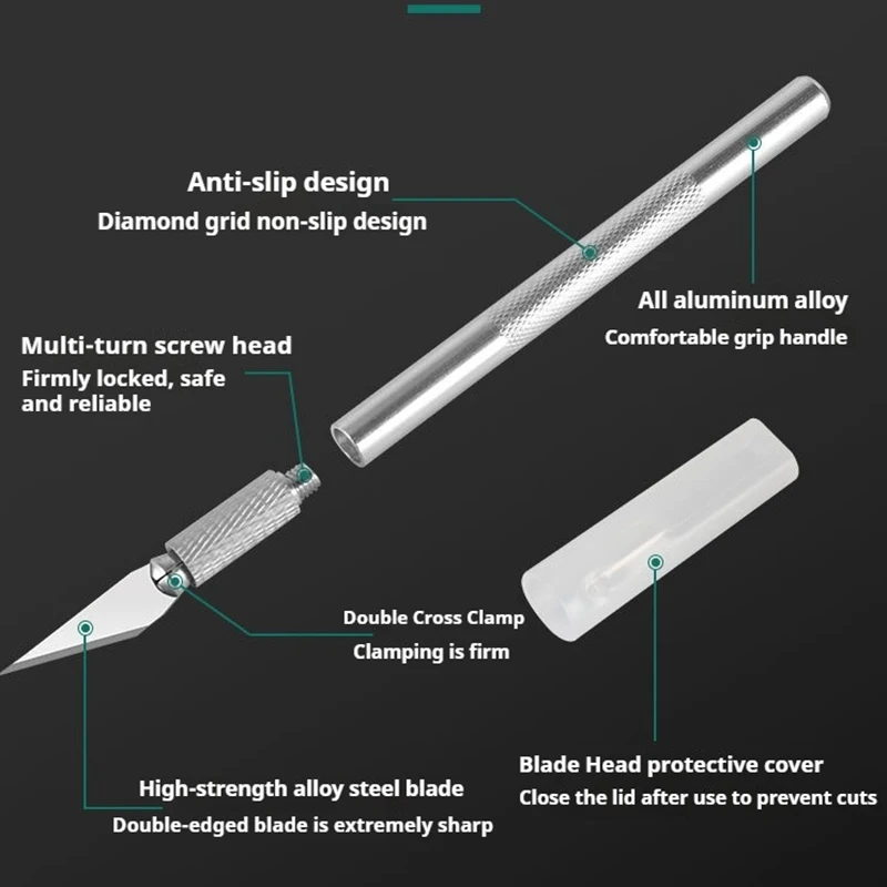 DIY Aluminum Alloy Hand Carving Knife Model Making Art Knife Set Woodcarving Hand Account Cutting Paper Cutting Tool Accessories