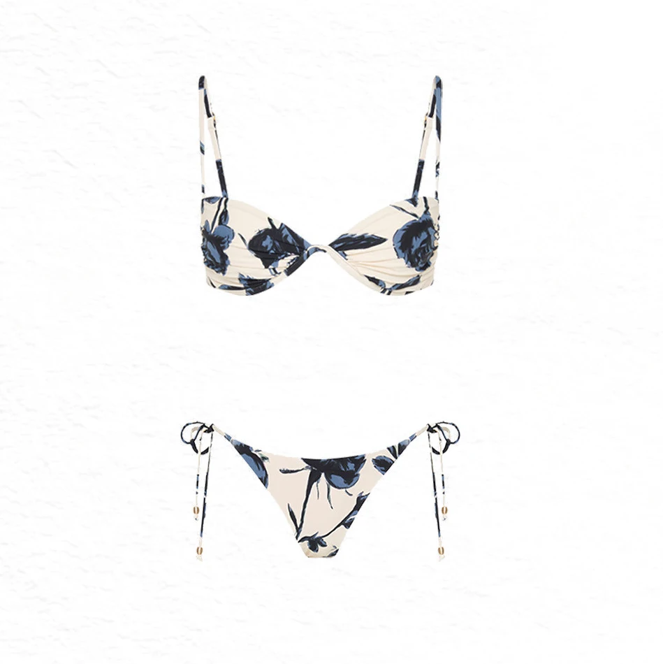 2025 Bandeau Biquini mujer Sexy Bikini Push Up traje de baño femenino traje de baño estampado Floral traje de baño Halter traje de baño ropa de playa