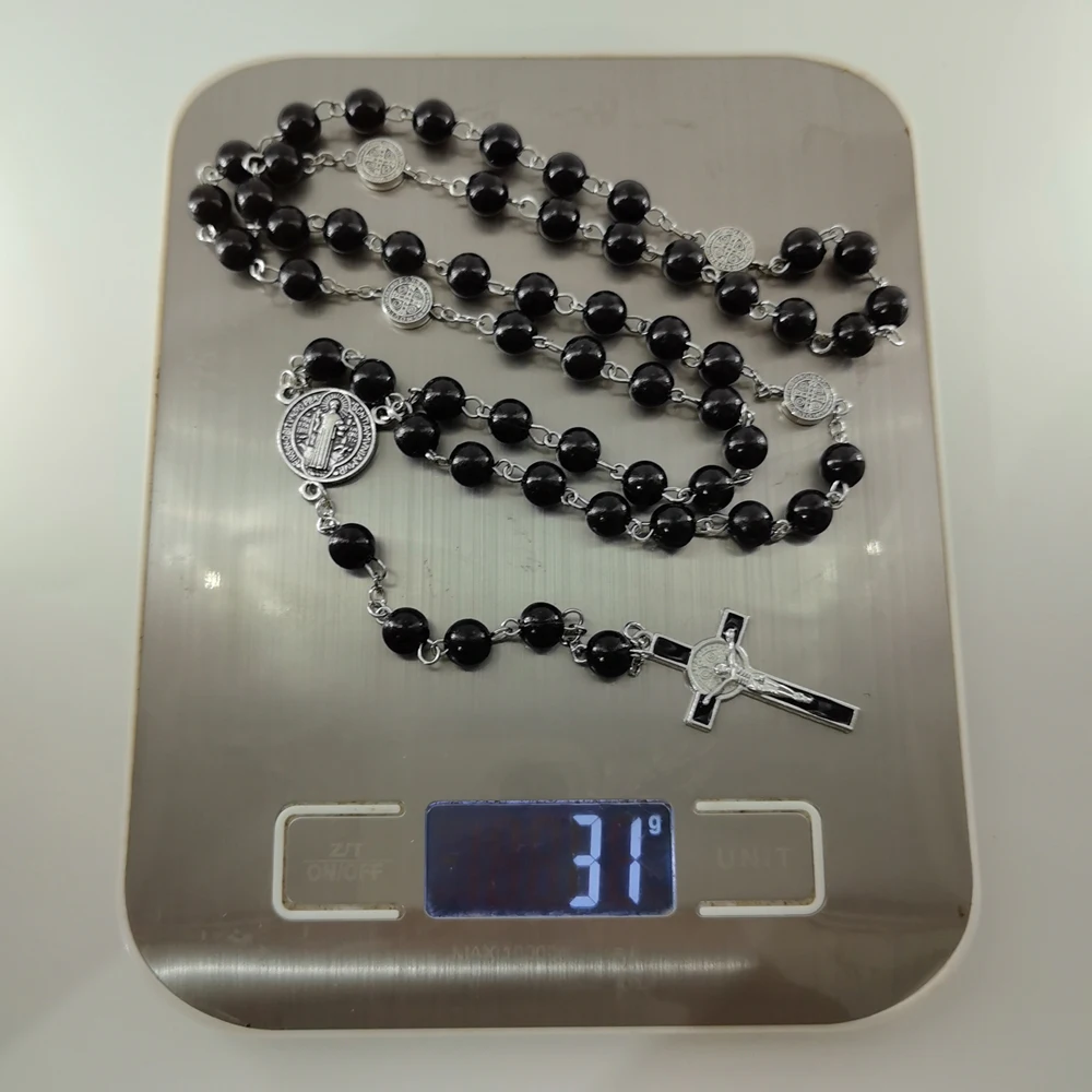 Fashion Handmade Necklace Ladies Imitation Vintage Style Pearl Rosary Beads With Cross Pendant Jewelry image 6