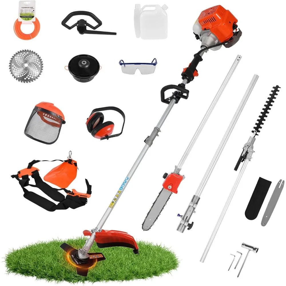 

Weed Eater Gas Powered 52cc - 2 Cycle, 5 in 1 Grass Trimmer, Gas Hedge Trimmer, String Trimmer, Brush Cutter, Chainsaw with Exte