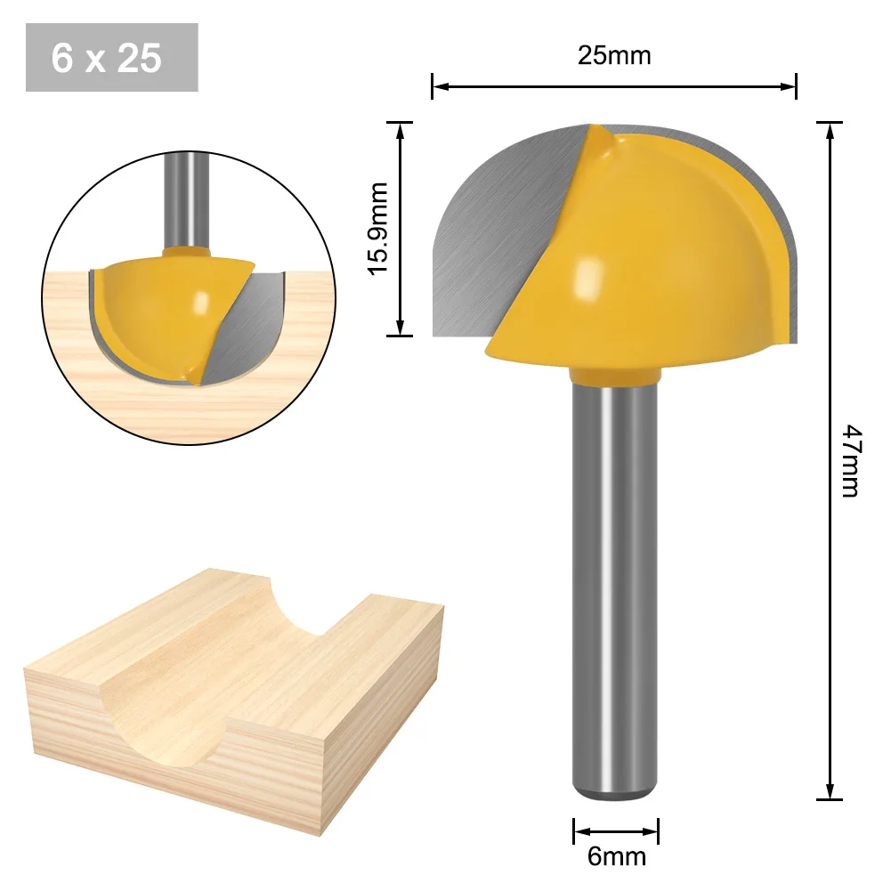 6Mm Schacht Ronde Bal Neus Frezen Set Frees Voor Hout Cnc Carbide Cove Core Box Bit Houtbewerking snijgereedschap 6-30Mm