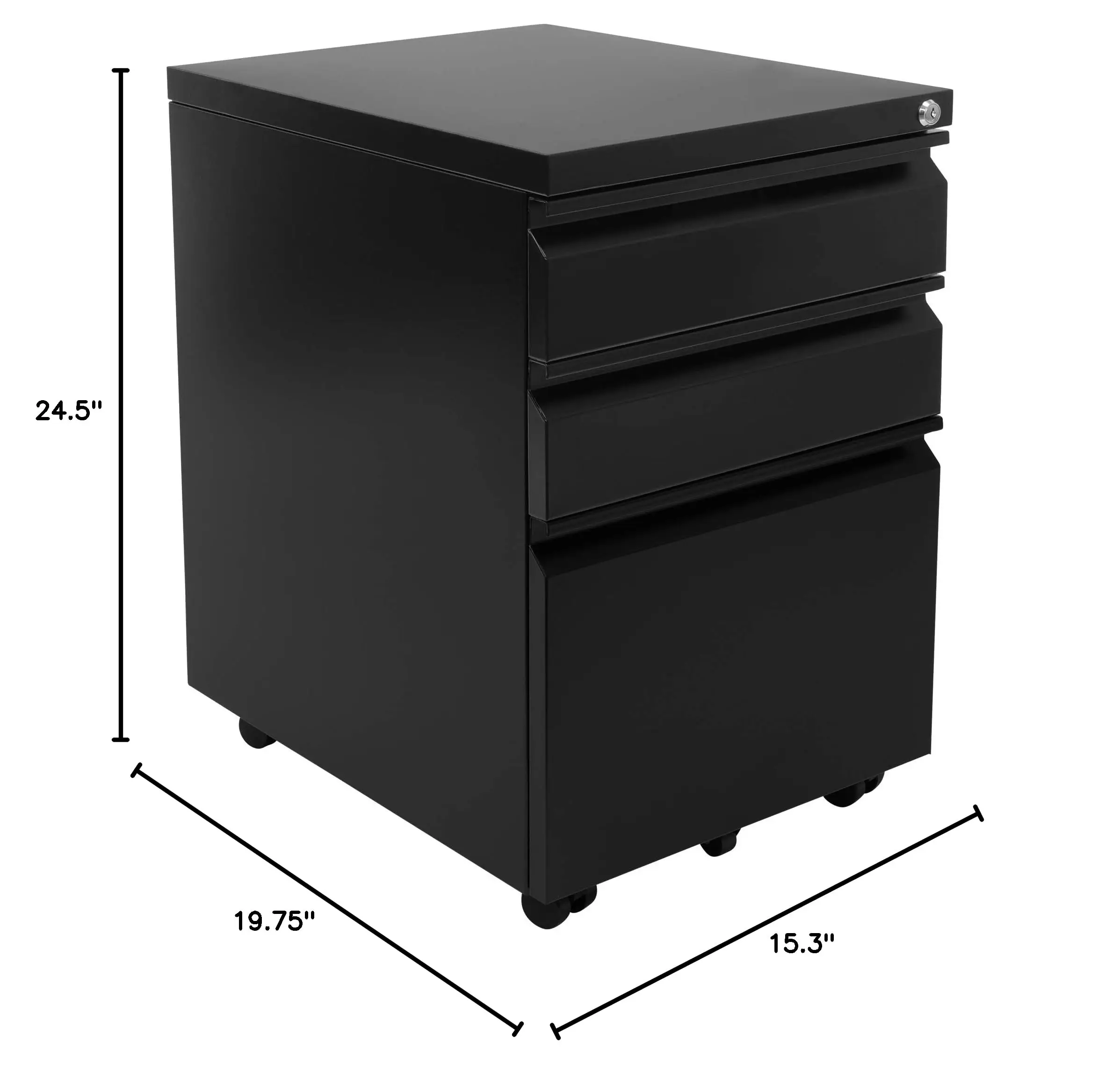 3 Drawer File Cabinet with Lock and Wheels, Heavy-Duty Steel Rolling Drawer Cabinet, Fully Assembled Under Desk Filing