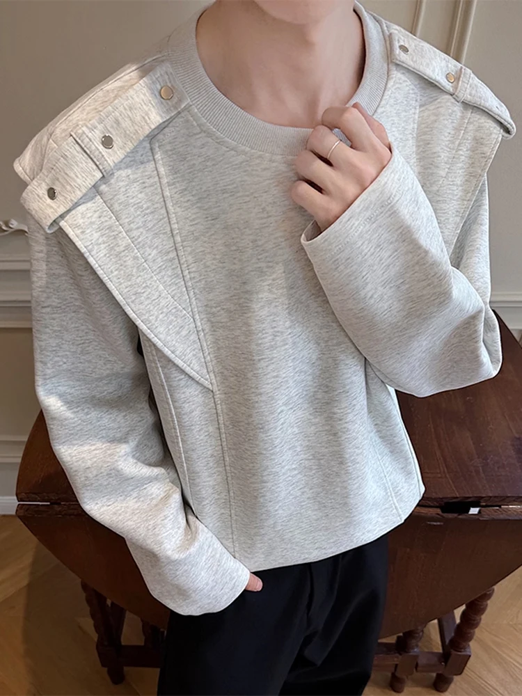 

Cleanfit Men's Sweatirt oulder Pads American Retro Sle Long Sve Inner Wear Casual Loose Fit round Ne Top