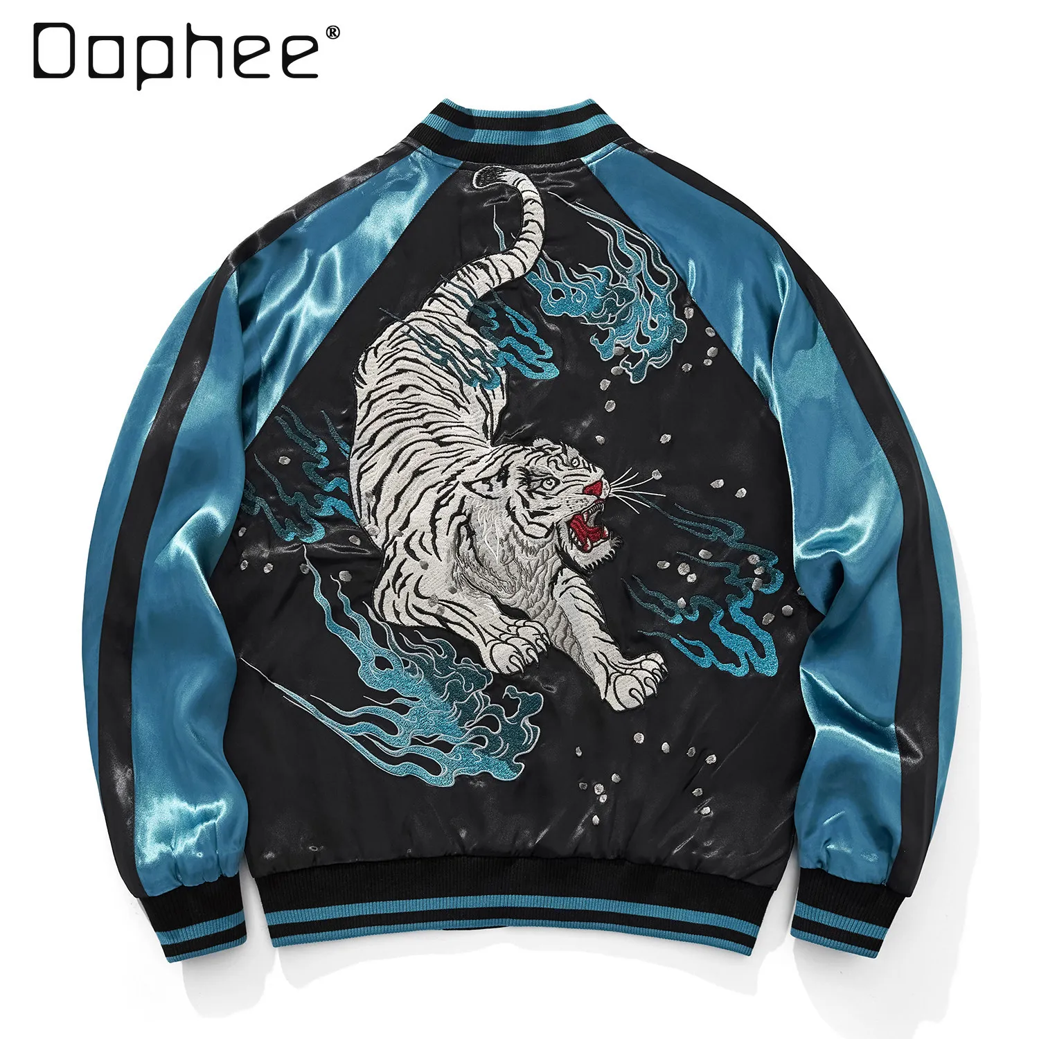 

New Chinese Style Embroidered Cool Jacket Baseball Jacket Men's High-end Trendy Satin Patchwork Loose Casual Jackets for Men