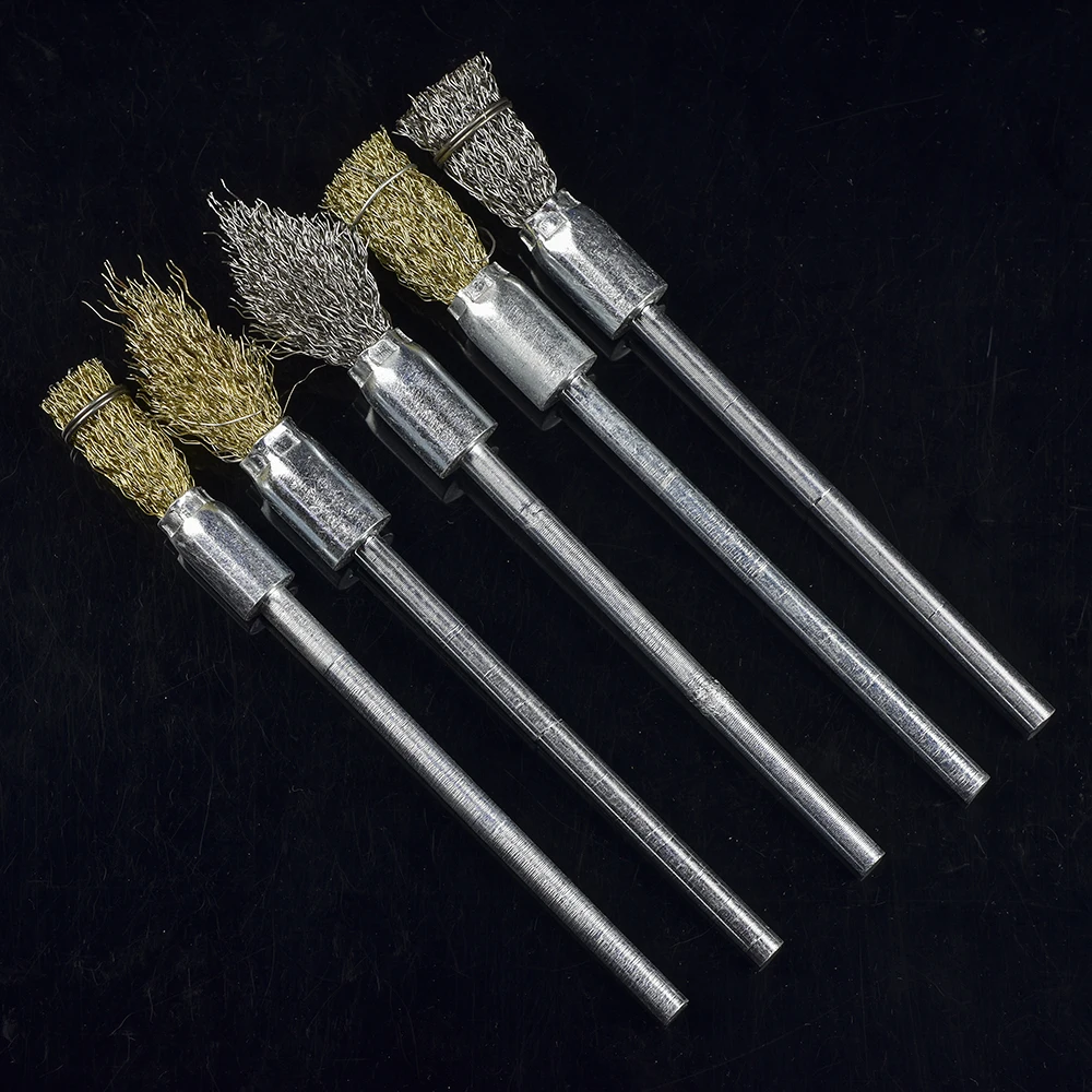 1Pc 3mm 6mm Shank Brass Stainless Steel Wire End Brush Pen Shape 0.3/0.15 Brushes 75mm 100mm Extension Rod For Power Rotary Tool