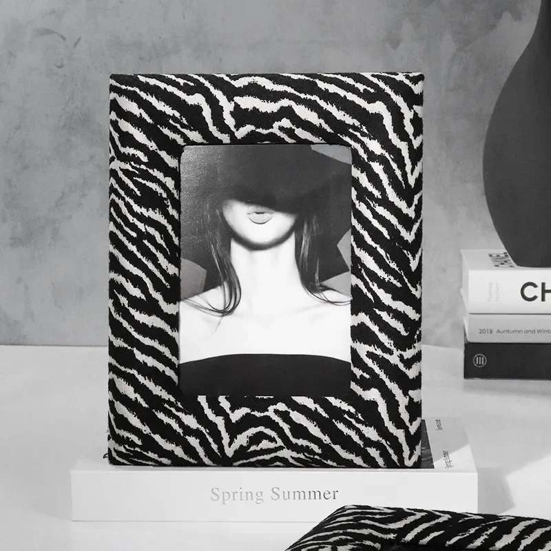Cloth Photo Frame Leopard Print Stripe Rectangular Picture Frame Desktop Photo Display Frame Wall Decoration Accessories