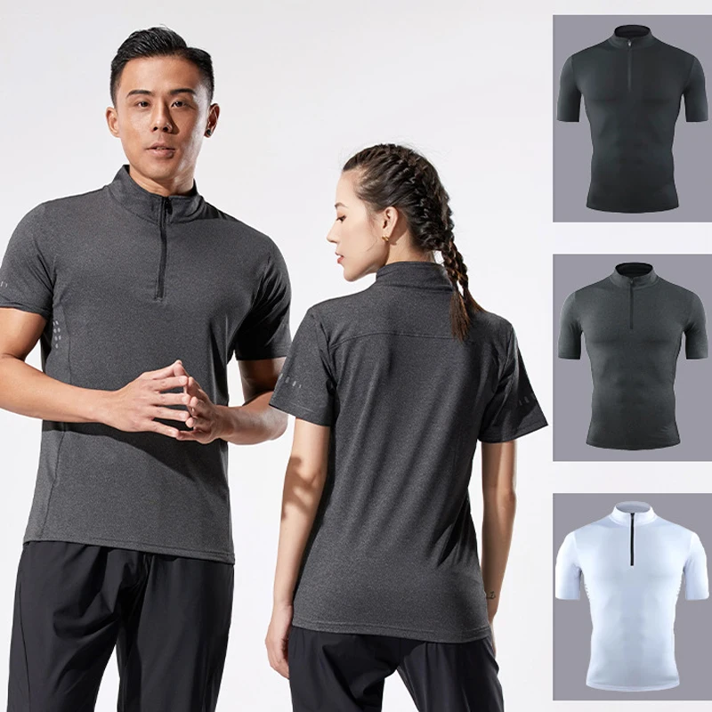 2024 New Spring Half Zip Top Tights Short Sleeve Fitness T-shirt Quick Dry Training Running Elastic Fabric For Men Women