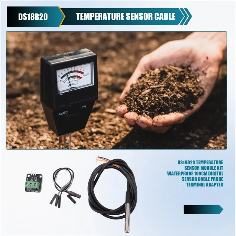 AB33-DS18B20 Temperature Sensor Module Kit Waterproof 100CM Digital Sensor Cable Probe Terminal Adapter For Arduino