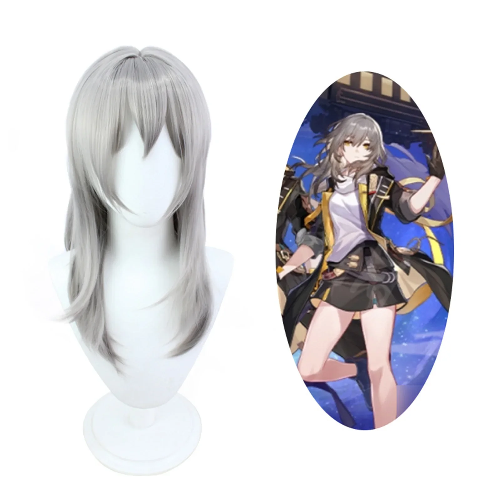 

Game Honkai Star Rail Trailblazer Cosplay Wig Gray Heat Resistant Synthetic Wigs for Halloween Costume Party Role Play + Wig Cap