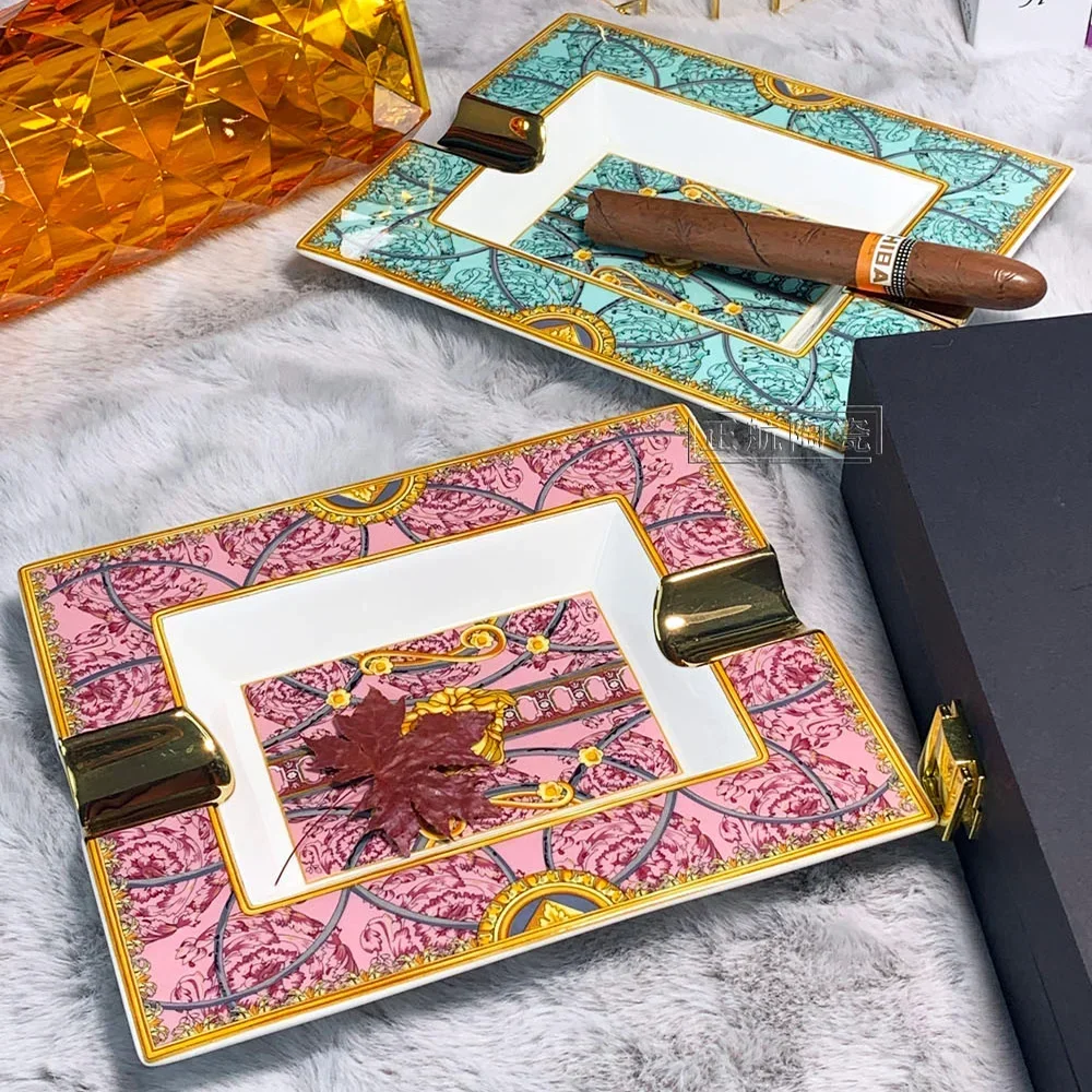 New Ceramic Cigar Ashtray Luxury European Style High End Painted Home Living Room Office Fashion Cigarette TrayDecorativeOrnam