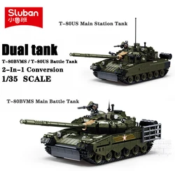 Sluban T-80 Main Battle Tank Building Block WW2 Soviet Army Vehicle Weapons Model Bricks Military Enthusiasts Gift Sets Kids Toy