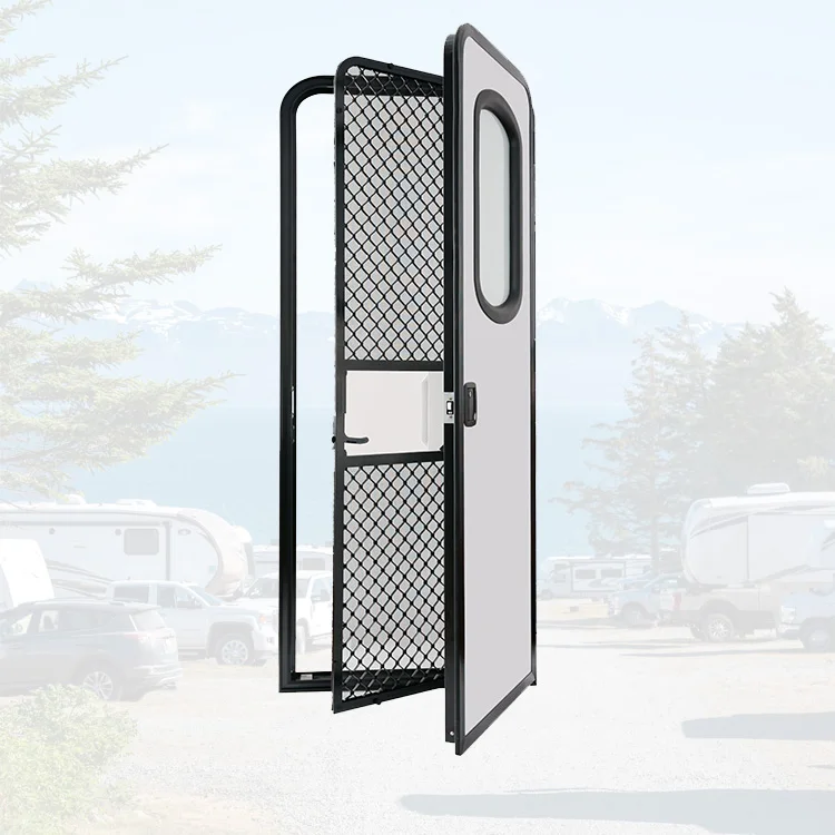 RV Entry Door America Style With Inner Door Fly Net And Security Net Black Frame For Camper Van