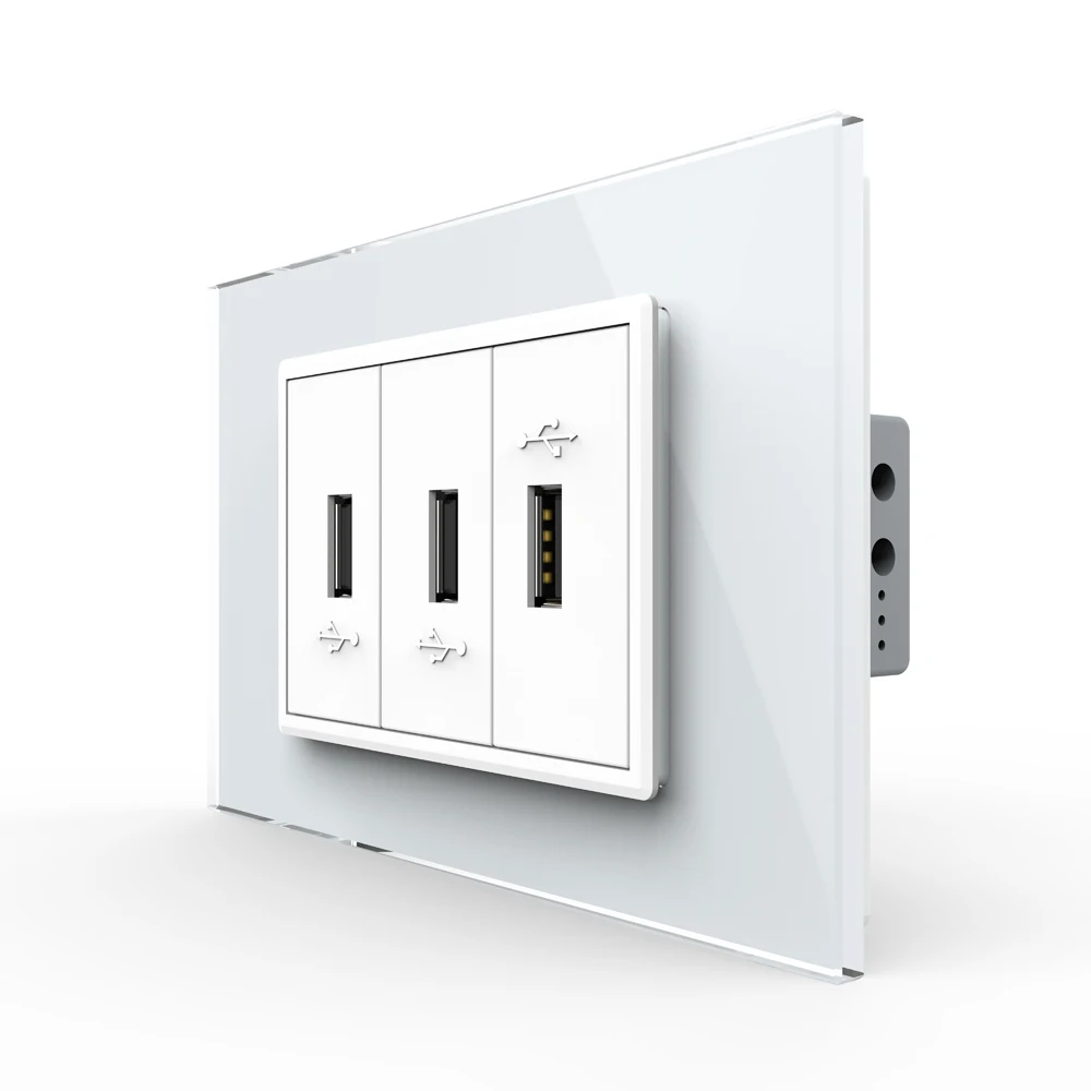 New Livolo C9 US AU Standard 3 Usb Power Socket Plug,Pearl Crystal Glass Panel，Usb Charger Socket VL-C9C3USB-11