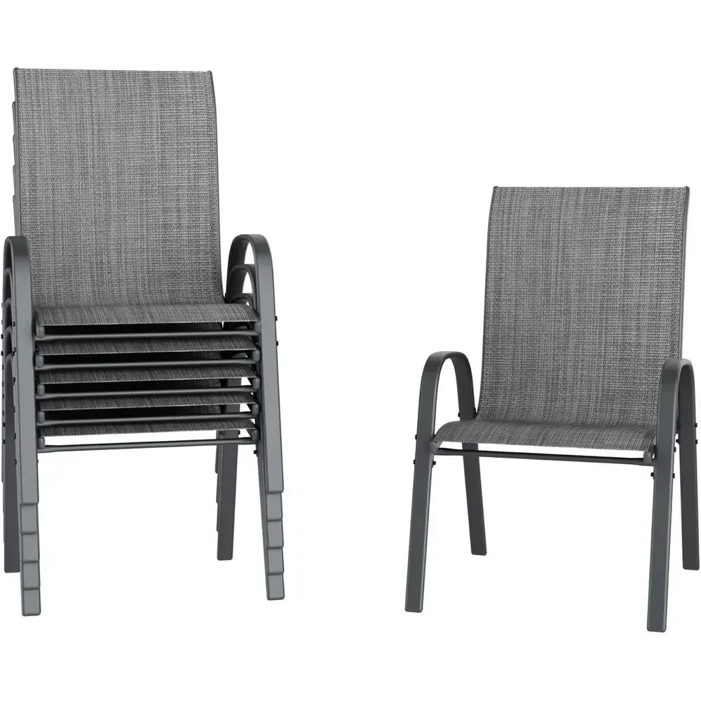 6-Piece Stackable Outdoor Dining Chair Set, Weather-Resistant, Breathable Fabric, Suitable for Garden or Deck (Charcoal Grey)