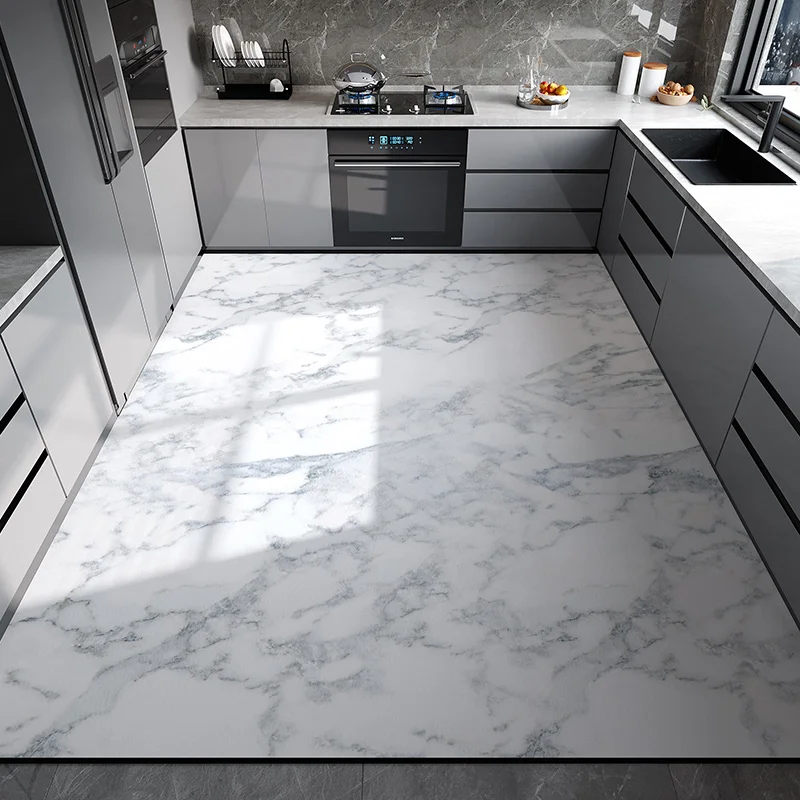 المطبخ الكلمة حصيرة مقاوم للماء عدم الانزلاق النفط مقاومة الجلود السجاد بولي كلوريد الفينيل حجم كبير تقليد الرخام هندسية البساط ديكور المنزل حصيرة