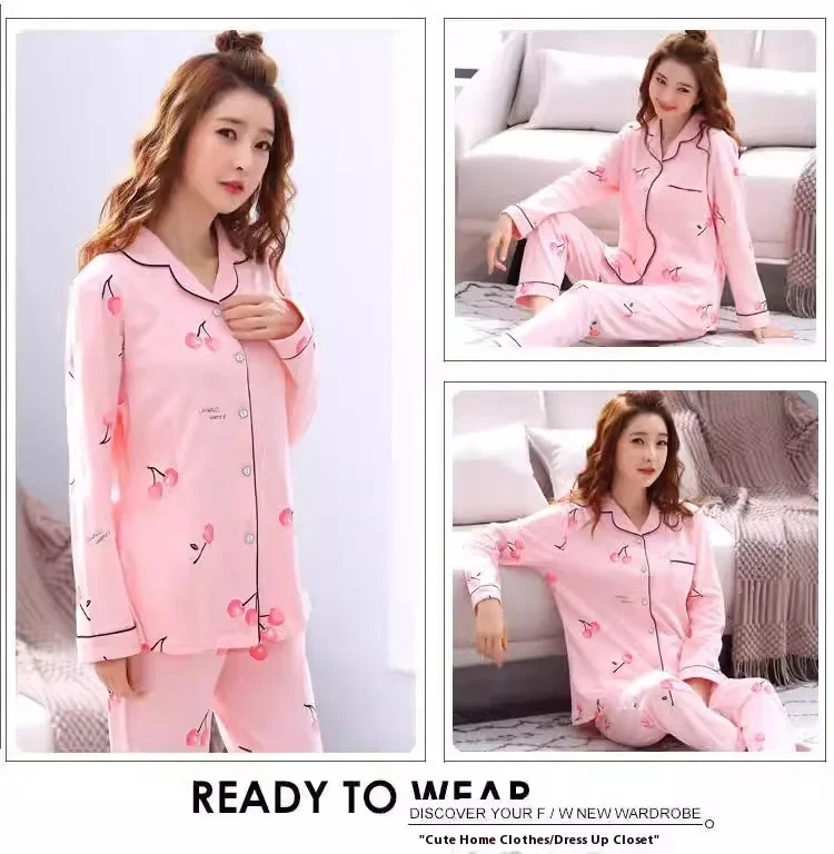 Four Seasons Damen-Pyjama-Set mit Revers-Oberteil und langer Hose, kariert, gestreift, bedruckt, 2-teiliges Set, Damen-Nachtwäsche, Homewear – Detail 5