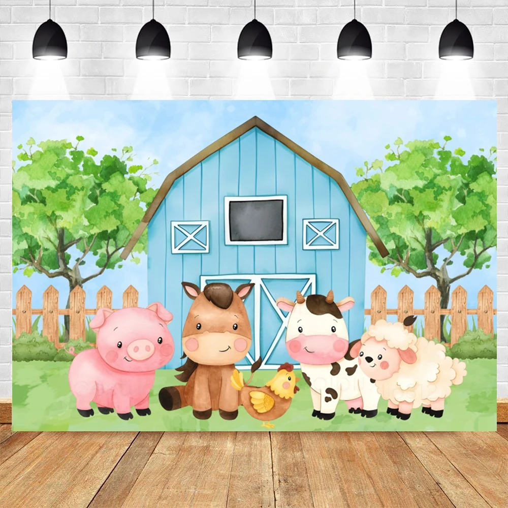 Cartoon Farm Animals fondale Barn Tractor neonato Birthday Party Decor fotografia sfondo Banner Photo Studio puntelli