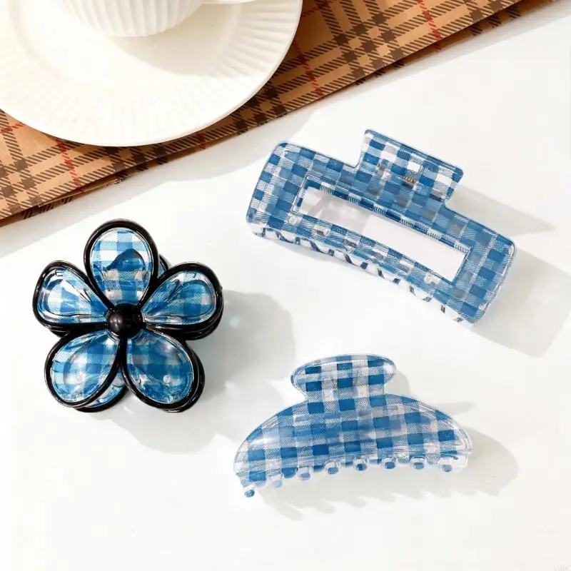 Everyday Check Hair Clip Accessory for Front Sections, Side Piece, and Simple Styling, Lightweight Plastic Clip Y166